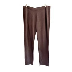 Susan Graver Liquid Knit Pants Womens Large Brown Straight Leg Pull On Career